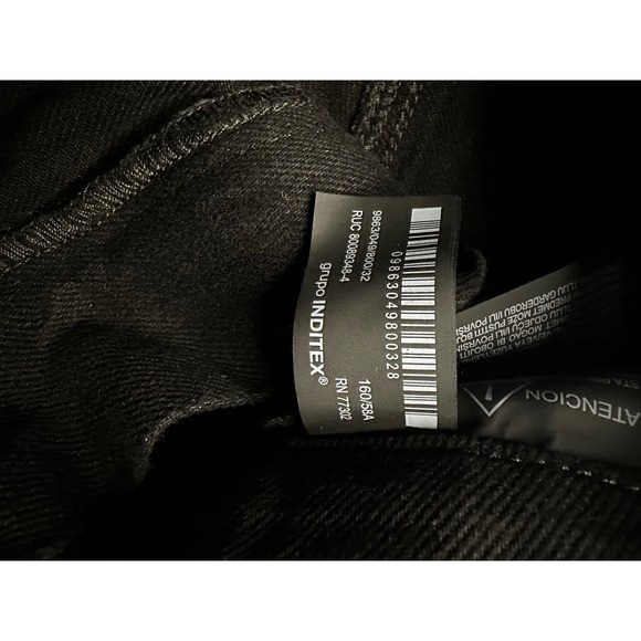 ZARA Black Denim Cropped Wide Leg Jeans Front Zip Belted Waist - Picture 4 of 5